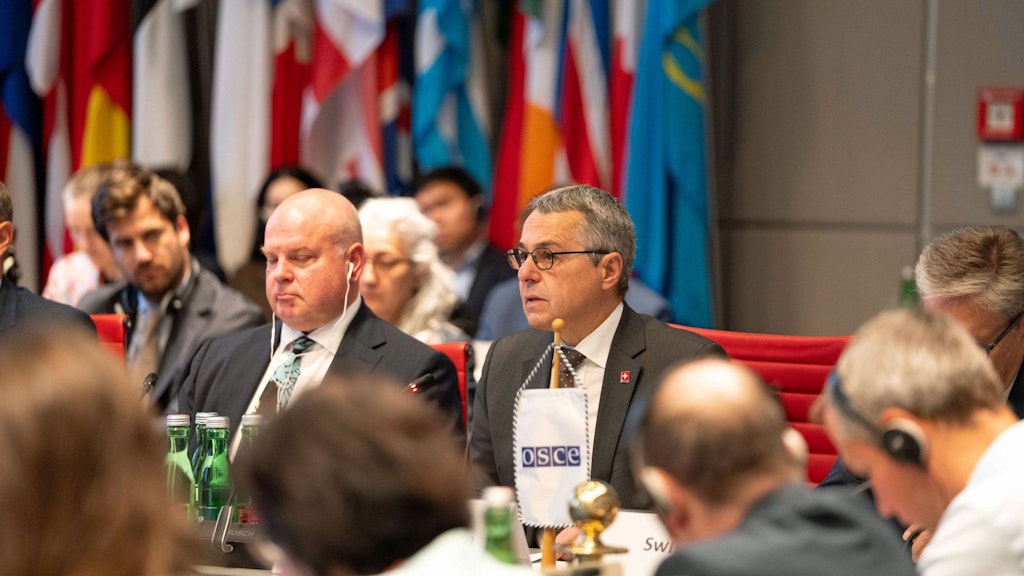 Image of Federal Councillor Ignazio Cassis during his speech before the OSCE Permanent Council.