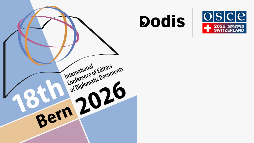 Image en couleurs avec le titre de la conférence organisée à Berne les 3 et 4 septembre 2026 «De Genève à Helsinki : processus fondateur et mission principale de l’OSCE». 